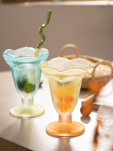 

wine glasses bfe french vintage frosted glass milkshake cup tulip goblet yogurt fruit dessert mug