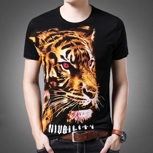 

social men's tiger print t-shirt middle aged round short sleeve, White;black