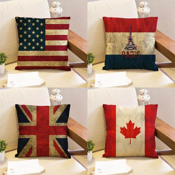 

cushion/decorative pillow home sofa decorative case retro french canada united kingdom brazilian american flag wholesale wedding gift cushio
