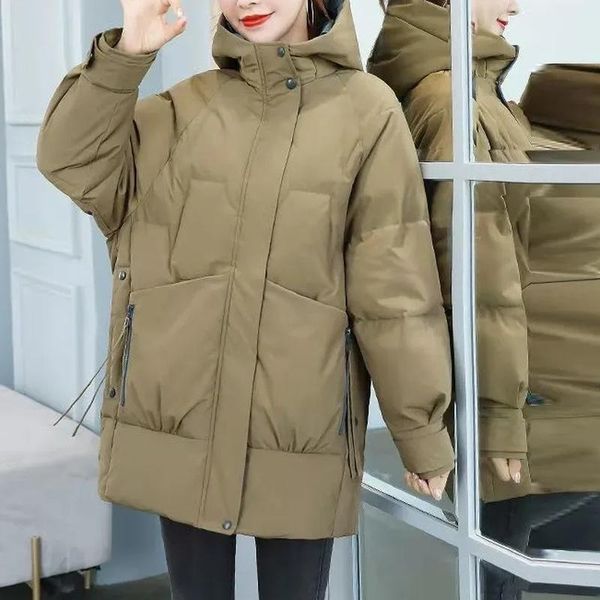 

women's down & parkas 2021 winter jackets warm female loose solid jacket outerwear hooded overcoat casual long coats cotton padded, Black