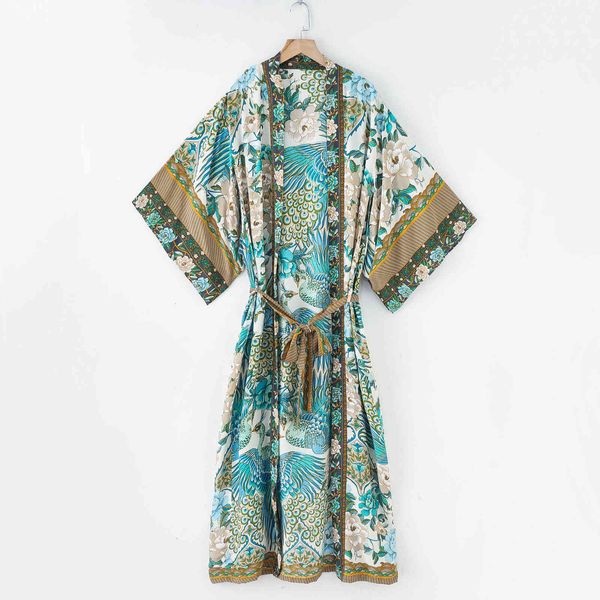 

women's & shirts 4 colors women long kimono summer floral print bohemian sashes cardigan robe beach boho blouses shirt loose cover, White