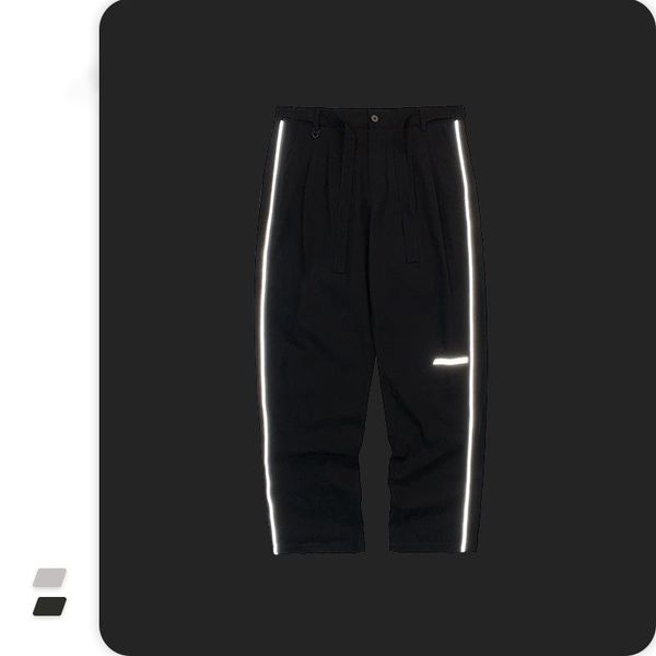 

trend spring summer 2021 american tide brand personality reflective strip stitching printed stretch casual pants men's women, Black