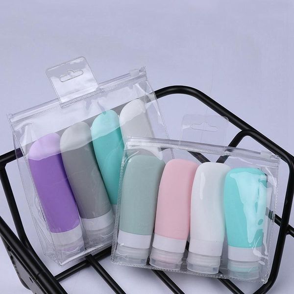 

storage bottles & jars 4pcs/set silicone refillable travel set essence shampoo shower gel container can carry on the plane