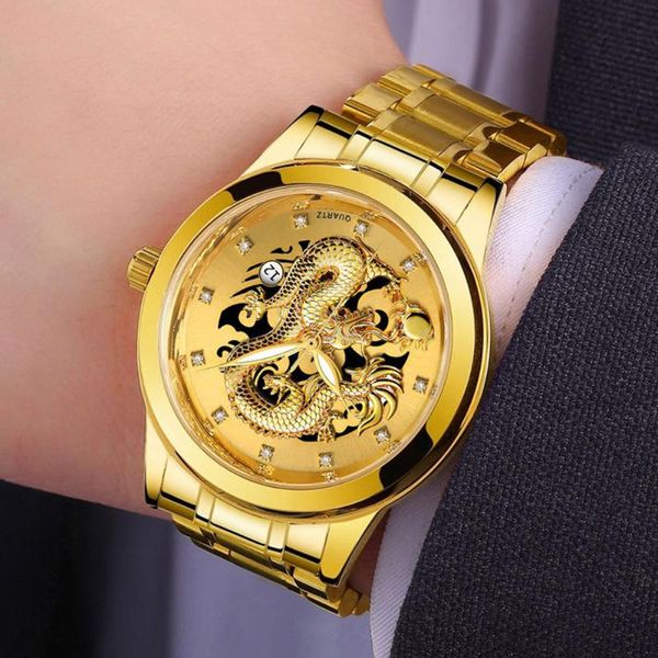 

wristwatches mens watches business gold dragon sculpture quartz watch luxe men alloy wristwatch erkek kol saati@50, Slivery;brown