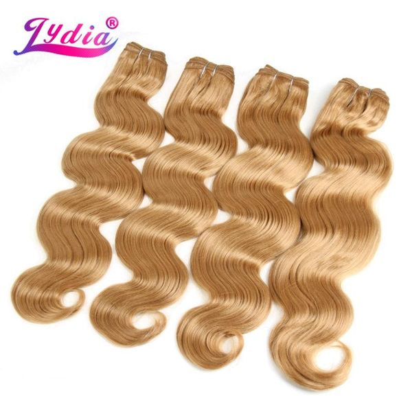 

human ponytails lydia 4pcs/lot body wave hair extension yaki 16"-26" pure color blond synthetic weaving for women bundles, Black