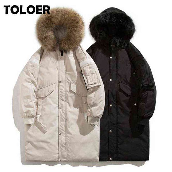 

down jacket men's autumn winter duck down jacket of the trend of thickening men coat knee-length long parka windproof overcoats y1103, Black