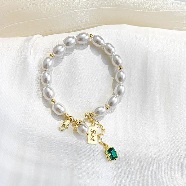 

link, chain wintege trendy luxur crystal pendant bracelet for woman fashion imitation pearl luxury cuff jewelry anniversary gifts, Black