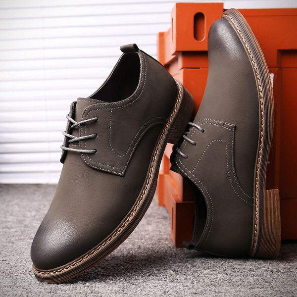 

men's business casual british lace up trend korean small leather shoes, Black