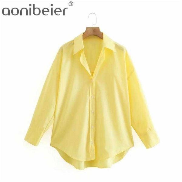 Top Mulher Amarelo Botão Acima Camisa Mulheres Manga Longa Primavera Escritório Blusa Feminino Assimétrica Hem Chique Rosa 210604