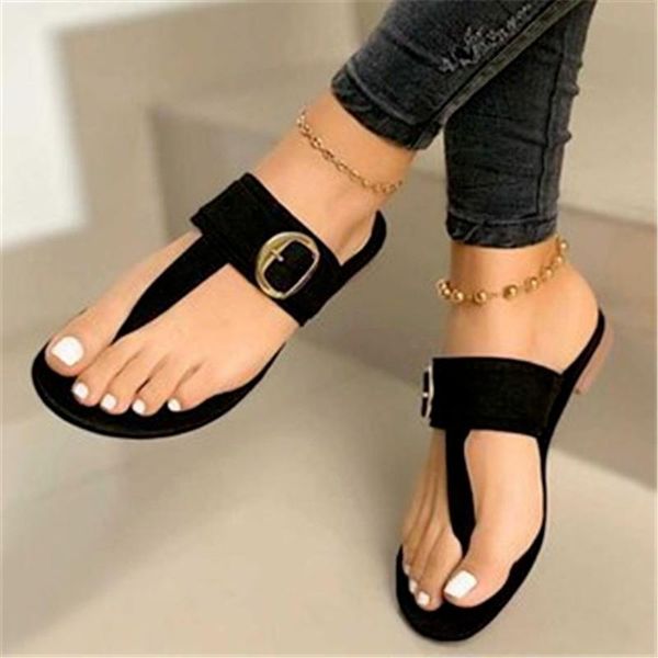 

slippers 2021 summer fashion flat women's buckle flip flops comfortable beach shoes woman zapatillas mujer, Black