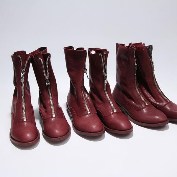 

boots mljuese 2021 women sheepskin ankle slip on zippers round toe high heels wine red color winter riding size 33-43, Black