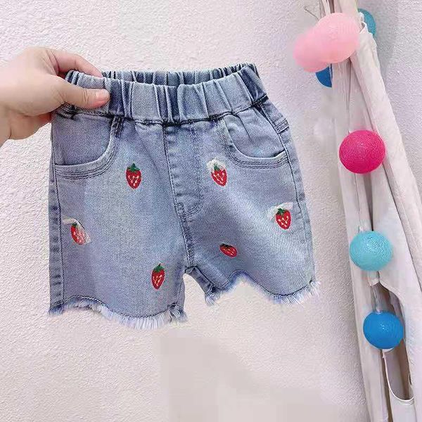 

shorts 2021 summer girls cute embriodery strawberry jeans denim, Black