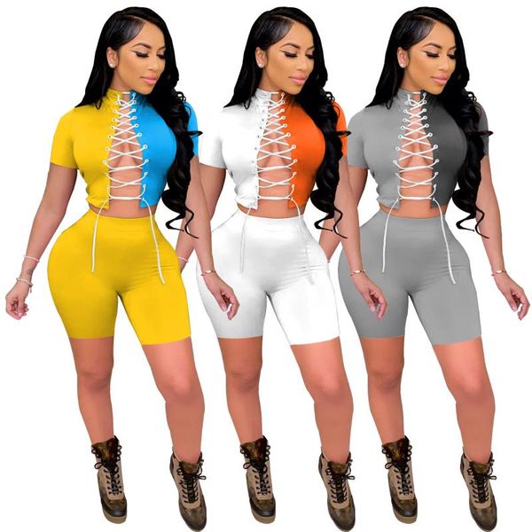 

short sleeve lace crop with shorts women two piece sets women's tracksuits, Gray