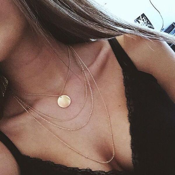 

chains fashion trendy jewelry copper choker multi layer necklace gift for women boho layering chokers chockers girl gifts, Silver