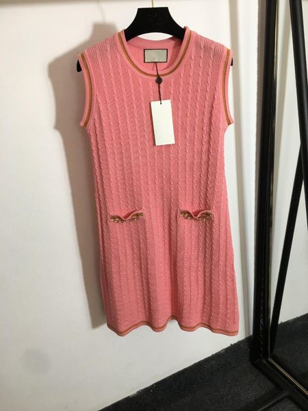 

casual dresses luxury summer women's style metal chain pocket knitted sleeveless dress, Black;gray