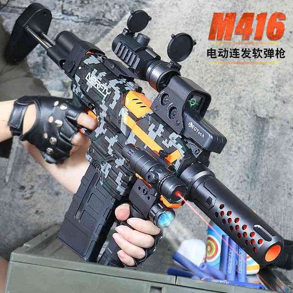 

children's senbailong m416 short electric continuous soft bullet eating chicken with outdoor combat simulation toy gun