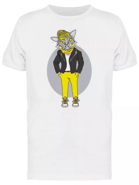 

cat with yellow fashion men's tee -image by shutterstock, White;black
