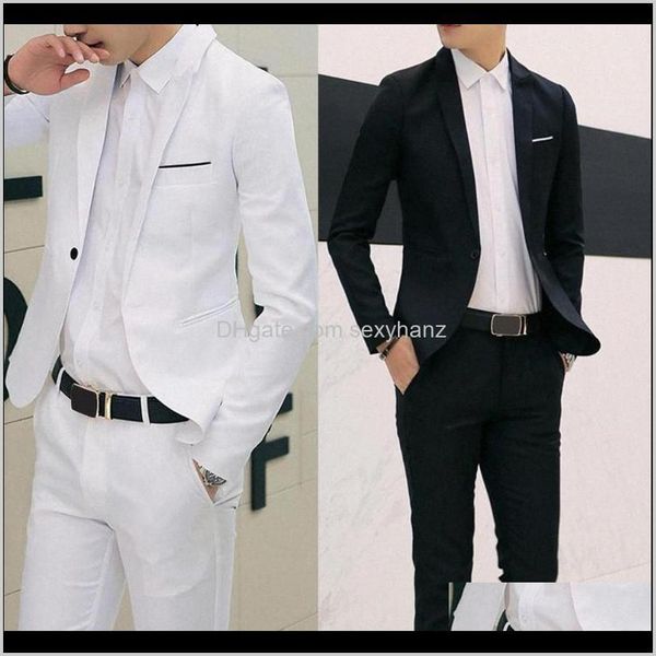 

suits & blazers mens clothing apparel drop delivery 2021 2pcs office business men solid color lapel long sleeve slim blazer pants suit bxet#, White;black