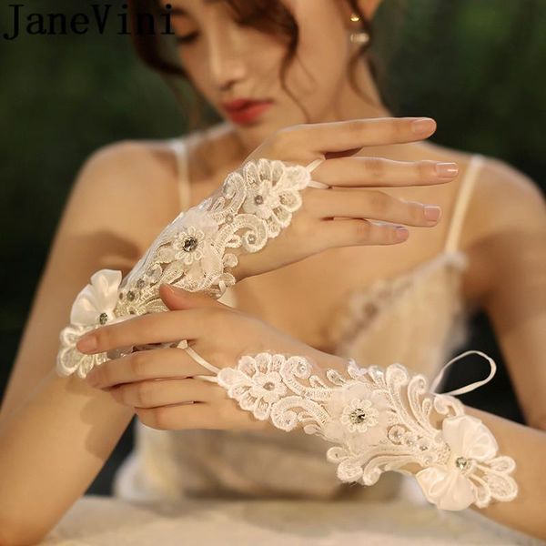 

bridal gloves janevini lace bride beaded bow white wedding short rhinestone appliques party glove witte handschoenen