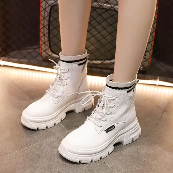 

boots 2021 spring autumn fashion round toe ankle women lace up shoes ladies platform casual women's short, Black