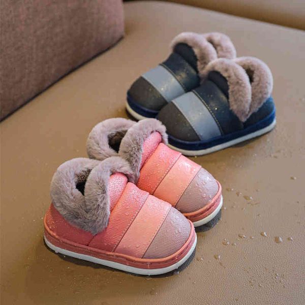 

walker toddler shoes children's cotton slippers boys and girls' indoor home warm wool baby bag heel pu waterproof winter