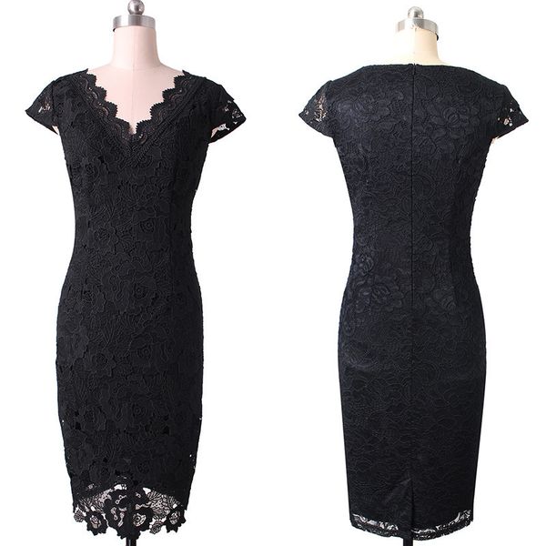 

factory700b women's lace v-neck casual pencil dress, White;black