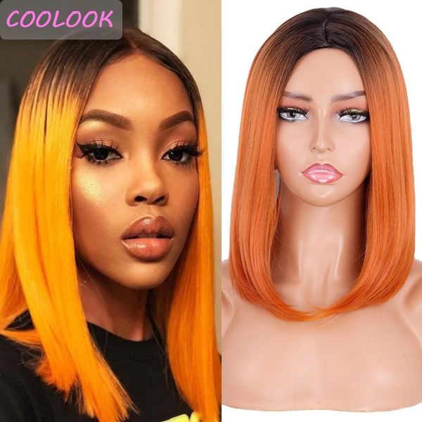 

synthetic wigs ginger orange short bob for black women ombre straight shoulder length natural false hair cosplay lolita wig