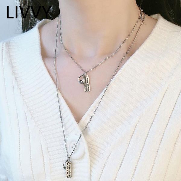 

pendant necklaces livvy 925 sterling silver simple rectangle english letter necklace for women couple fashion jewelry gifts