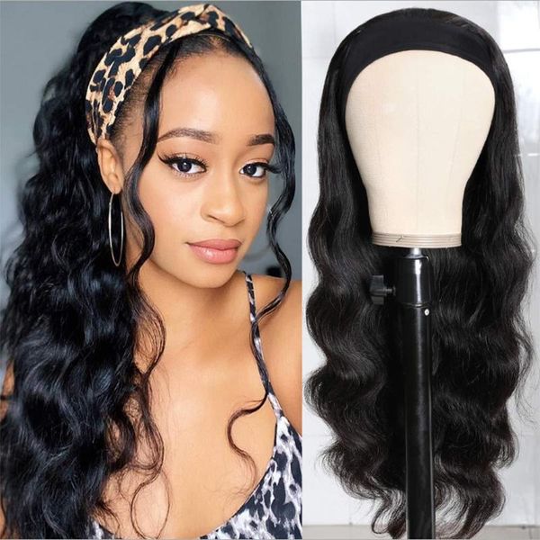 

synthetic wigs women headband wig body wave natural black with fake hair for