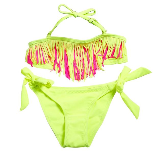 

2pcs summer quick-drying girls' swimsuit tassel bikini children's split clothes girl print suit born crawling baby 2021 one-pieces, Black