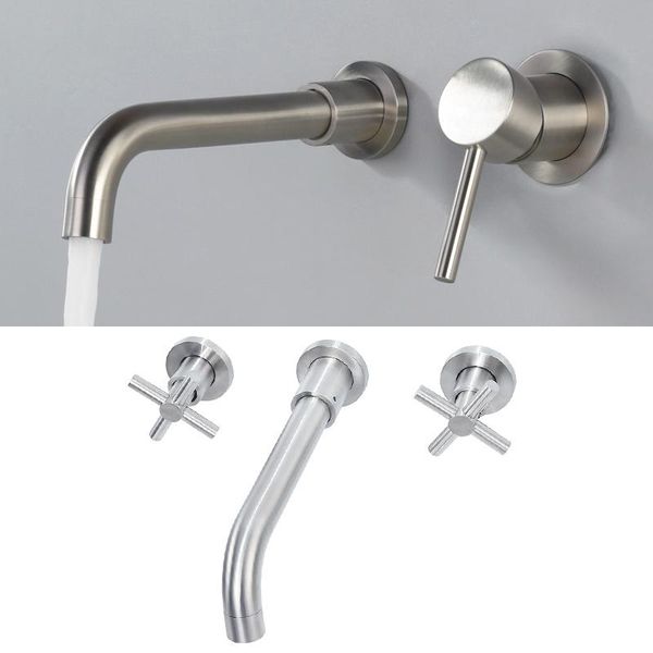 

bathroom sink faucets stainless steel wall mounted basin faucet single double one two handle mixer tap cold swivel spout bath