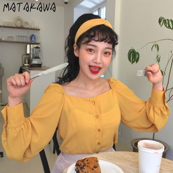 

women's blouses & shirts matakawa 2021 autumn korean vintage ladies shirt loose thin frauen blusen long sleeve square collar women, White