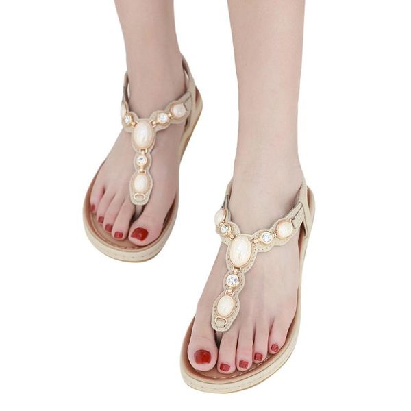 

women's sandals summer ladies's bohemian crystal bling flat beach roma casual plus size shoes flip flops, Black