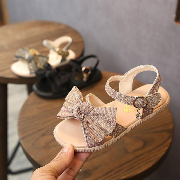 

summer 2021 sandal girl lady bright flash children's shoes magic paste three-color bow tie princess antiskid sandals, Black;red