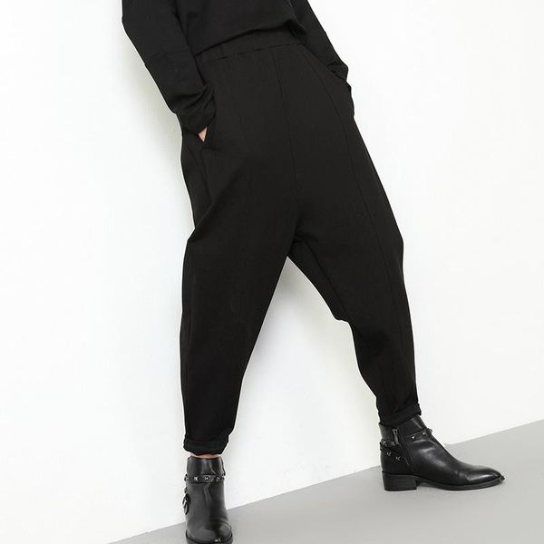 

women's pants & capris 2021 fashion women big crotch baggy pleated harem autumn trend personality with pockets hip hop trouser for fema, Black;white