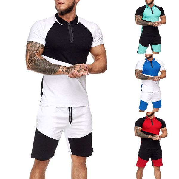 

men's tracksuits 2021 sports suit summer fitness running short sleeve shorts 2-piece european size, Gray