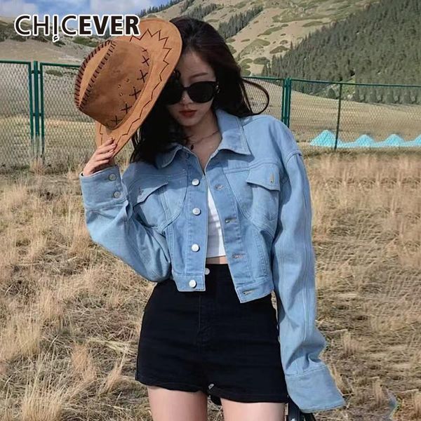 

women's jackets chicever minimalist solid jacket lapel long sleeve patchwork pockets loose denim coat women autumn 2021 fashion clothin, Black;brown