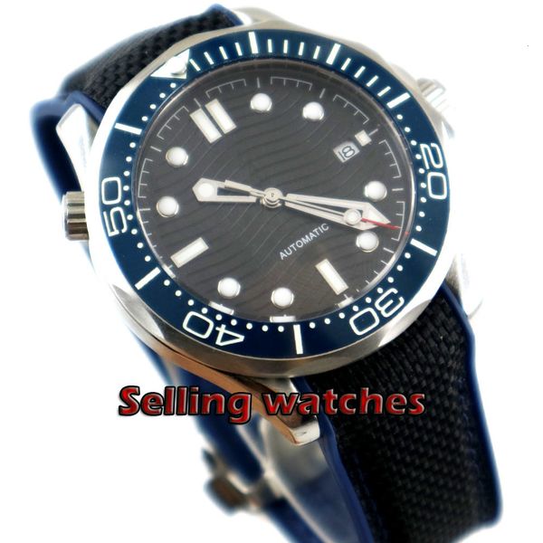 

41mm sterile black marker plate sapphire glass blue ceramic seal date mechanical automatic gentlemen watch, Slivery;brown
