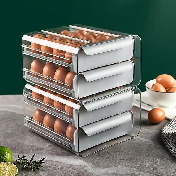 

drawer type transparent double-layer 32 grids egg container refrigerator fresh-keeping box portable picnic storage bottles & jars