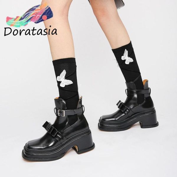 

dress shoes doratasia arrival girls pumps chunky heel buckle bowknot platform women marry janes pumpe classic casual punk goth, Black