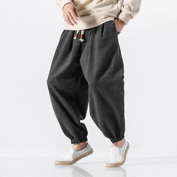 

men's pants streetwear loose joggers men japanese harajuku warm winter hip hop modis baggy harem fashion bloom sweatpants male, Black