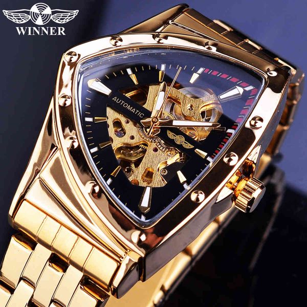 

winner steampunk swiss design mens double side skeleton transparent golden stainless steel automatic mechanical male watch, Silver