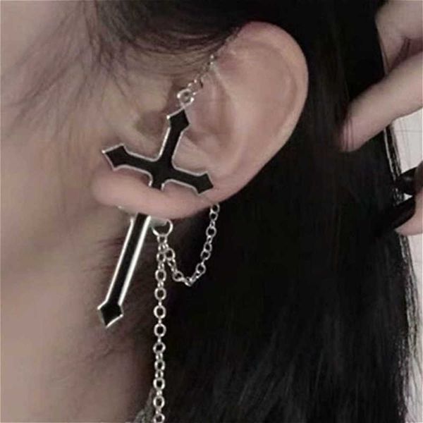 

earrings kdoll cross for women girls punk jewelry finger gothic piercing ear long chain hip hop, Golden