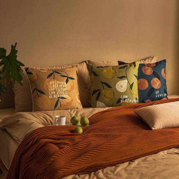 

pillow case fruit message print pillowcase nordic back support cushion cover bed room decorative el home decor