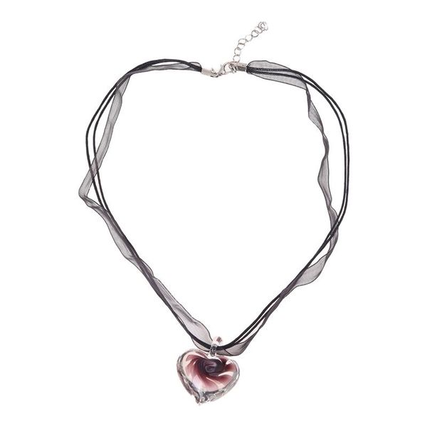 

murano glass pendant necklace purple heart flowers necklaces, Silver