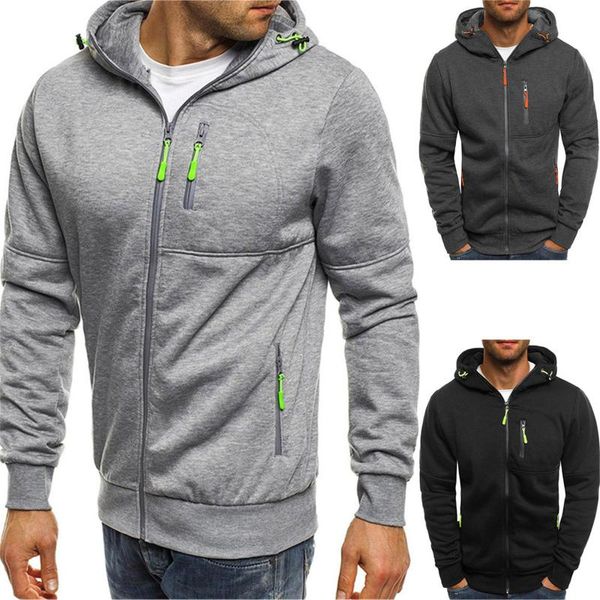 

men's jackets casual bomber jacket trend slim solid color sweatshirt zip decor hoodie male hoodies sportwear windbreaker coat streetwea, Black;brown