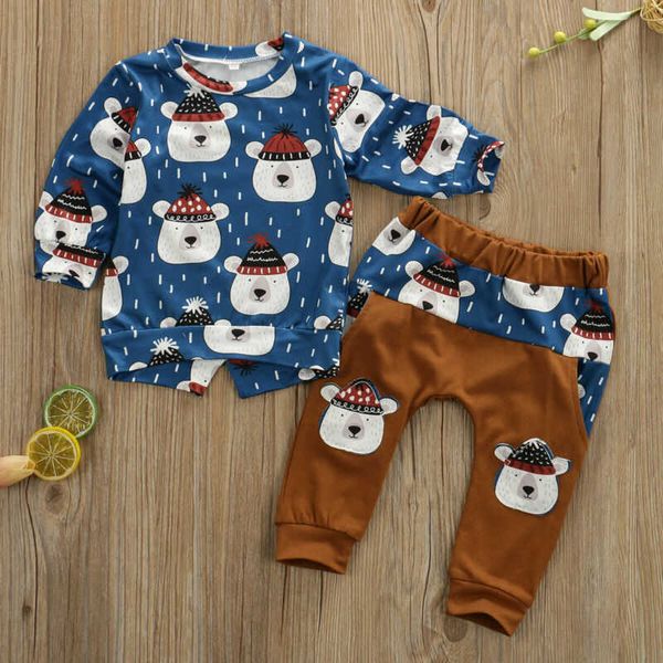 

kids toddler baby boy clothes bear prints long sleeve t-shirt pants winter outfit newborn warm sets clothing newborn g1023, White