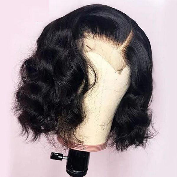 

lace wigs body wave bob wig 10 inches closure for black women short wavy human hair 4x4, Black;brown