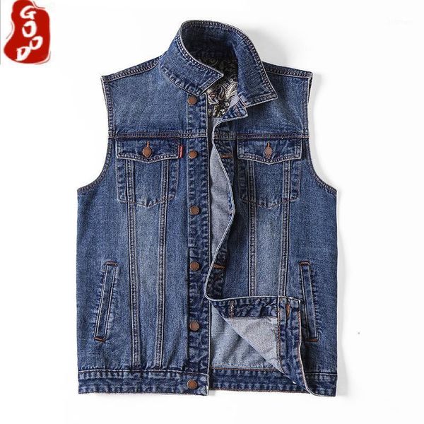 

men's vests mens denim vest 2021 autumn winter men jeans jacket coats brand clothing hip hop streetwear man waistcoat plus size 5xl, Black;white