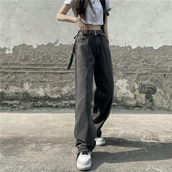 

women's jeans 2021 spring y2k harajuku streetwear high waist vintage baggy wide leg black gray straight pants mujer, Blue